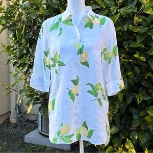 Chico’s Linen Lemon Print Women’s Shirt NWT Size XS